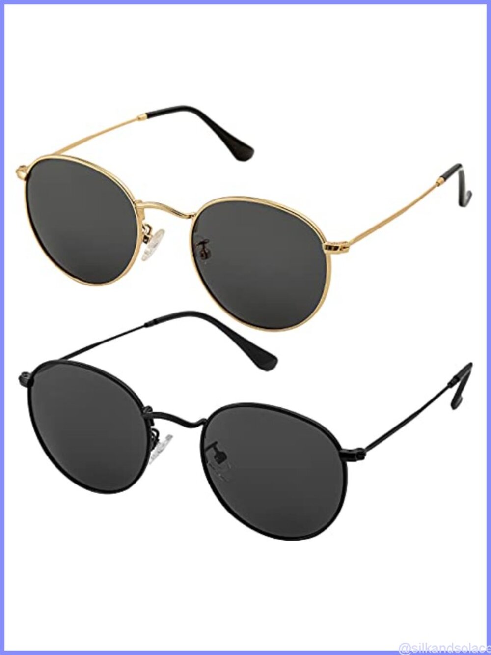 Small Round Polarized Sunglasses Metal Frame UV Protection 2 Pack Unisex